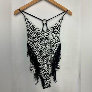 Zebra Print Fringe Women's swimsuit size XS - small fit NWOT